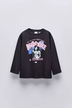 Футболка с принтом beetlejuice & ZARA, антрацитово-серый