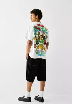 Футболка с принтом Bershka, белый