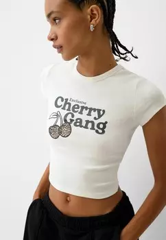 Футболка с принтом Bershka, белый