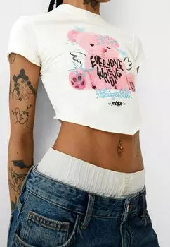 Футболка с принтом Bershka, бежевая