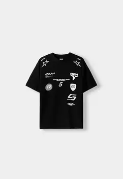 Футболка с принтом Bershka, черный