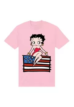 Футболка с принтом BETTY BOOP AMERICANA POSING WITH THE STARS STRIPES FLAG Henry Tiger, фуксия