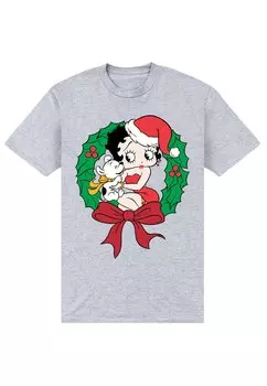 Футболка с принтом BETTY BOOP CHRISTMAS PUDGY WREATH Henry Tiger, светло-серый