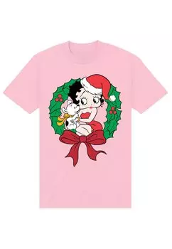Футболка с принтом BETTY BOOP CHRISTMAS PUDGY WREATH Henry Tiger, розовый