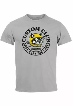 Футболка с принтом BIKER MOTIV RACING CAT SCHRIFTZUG RIDE FAST DIE Neverless, серый