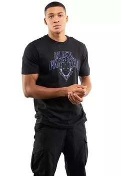 Футболка с принтом BLACK PANTHER LOGO SHIELD Marvel, черный