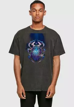 Футболка с принтом BLUE BEETLE GLOWING BEETLE ACID WASHED ABSOLUTE CULT, черный