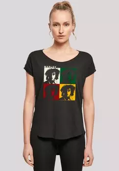 Футболка с принтом BOB MARLEY COLOUR BLOCKS TWO SLEEVES REGGAE MUSIC F4NT4STIC, черный