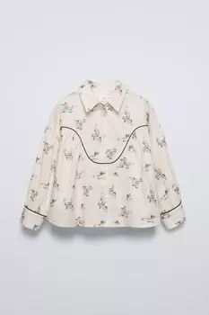 Футболка с принтом ботинок ZARA, экрю