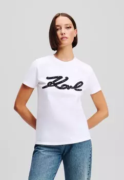 Футболка с принтом BOUCLE SIGNATURE KARL LAGERFELD, белый