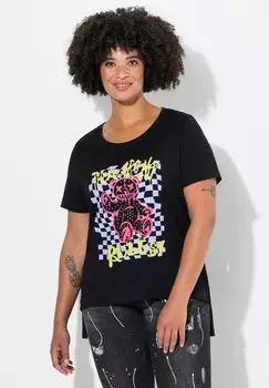 Футболка с принтом BOXY CUT TEDDY PATTERN HALF SLEEVES Angel of Style, черный