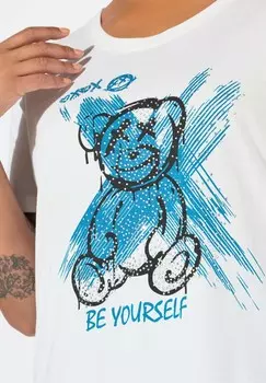 Футболка с принтом BOXY CUT TEDDY PATTERN HALF SLEEVES Angel of Style, синий