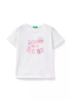 Футболка с принтом Boxy Fit And Glossy Details United Colors of Benetton, белый