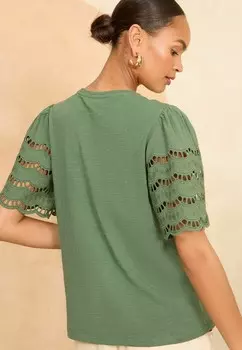 Футболка с принтом BRODERIE SHORT SLEEVE REGULAR FIT Love & Roses, зеленый