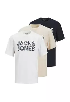 Футболка с принтом BRYAN KURZARM 3ER PACK Jack & Jones, белый
