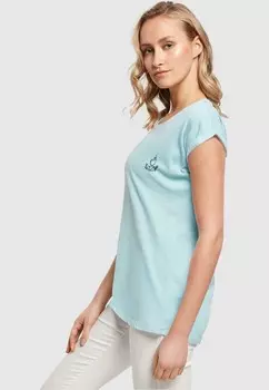 Футболка с принтом BUT FIRST COFFEE EXTENDED SHOULDER Merchcode, цвет Mottled Light Blue