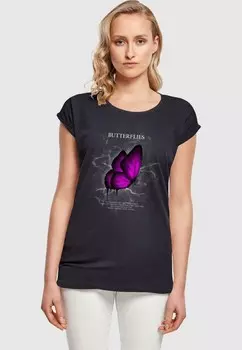 Футболка с принтом BUTTERFLIES EXTENDED SHOULDER Merchcode, синий