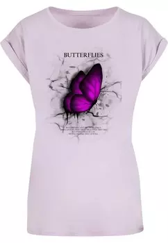 Футболка с принтом BUTTERFLIES EXTENDED SHOULDER Merchcode, сиреневый