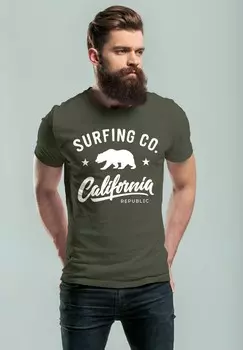 Футболка с принтом CALIFORNIA REPUBLIC BEAR SOMMER SURFING Neverless, зеленый