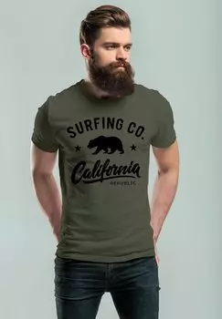 Футболка с принтом CALIFORNIA REPUBLIC BEAR SOMMER SURFING Neverless, темно-зеленый