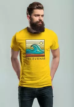 Футболка с принтом CALIFORNIA SOUTH BEACH WELLE WAVE SURFING PRINT A Neverless, желтый