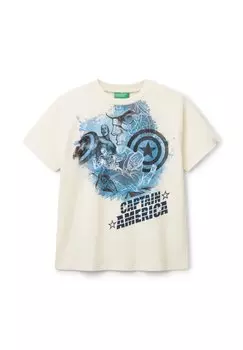 Футболка с принтом CAPTAIN AMERICA MARVEL United Colors of Benetton, белый