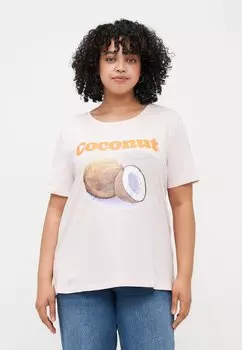 Футболка с принтом CARJAX LIFE O NECK BOXY TEE ONLY Carmakoma, розовый