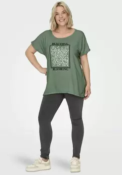 Футболка с принтом CARKETTY LIFE MIX TEE ONLY Carmakoma, зеленый