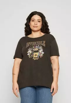 Футболка с принтом CARMIKO LIFE CURIOUS TEE ONLY Carmakoma, цвет black