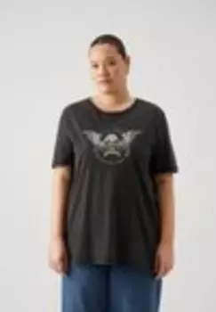 Футболка с принтом CARMIKO LIFE FLY BOXY TEE Only Carmakoma, черный