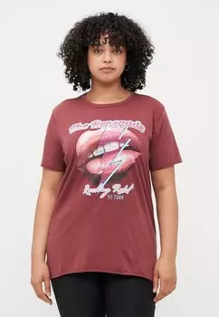 Футболка с принтом CARMIKO LIFE WASHED TEE ONLY Carmakoma, темно-красный