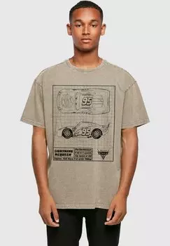 Футболка с принтом Cars Lightning Mcqueen Blueprint Acid Washed ABSOLUTE CULT, цвет darkkhaki
