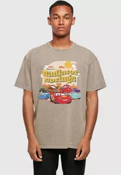 Футболка с принтом Cars Radiator Springs Group Acid Washed ABSOLUTE CULT, цвет darkkhaki