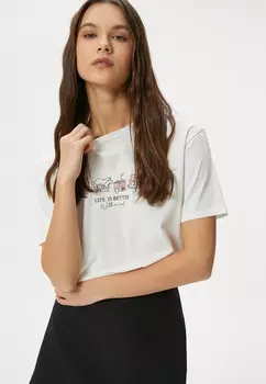 Футболка с принтом CAT PRINTED SHORT SLEEVE CREW NECK Koton, белый