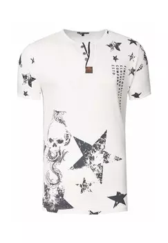 Футболка с принтом черепа и планкой на пуговицах RUSTY NEAL, белый