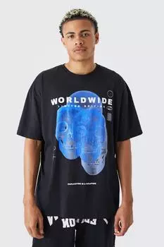 Футболка с принтом черепа tall оверсайз Boohoo, черный