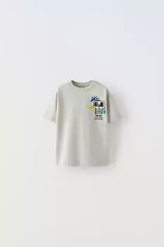 Футболка с принтом черепа ZARA, экрю