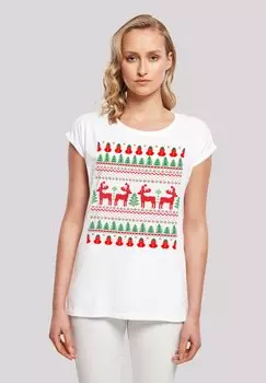 Футболка с принтом CHRISTMAS REINDEERS WEIHNACHTEN MUSTER F4NT4STIC, белый