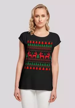 Футболка с принтом CHRISTMAS REINDEERS WEIHNACHTEN MUSTER F4NT4STIC, черный