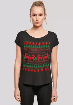 Футболка с принтом CHRISTMAS REINDEERS WEIHNACHTEN MUSTER F4NT4STIC, черный