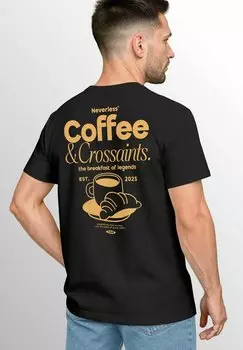 Футболка с принтом COFFEE CROISSANT Neverless, черный