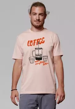 Футболка с принтом COFFEE MAKES EVERYTHING BETTER watapparel, коралловый