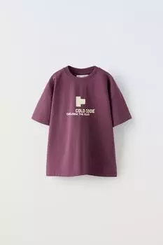 Футболка с принтом cold code ZARA, бургундия