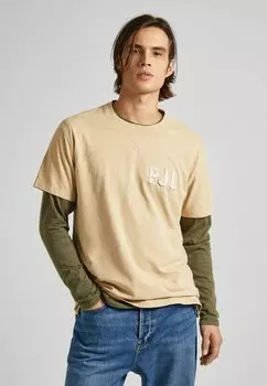 Футболка с принтом COLDEN Pepe Jeans, хаки