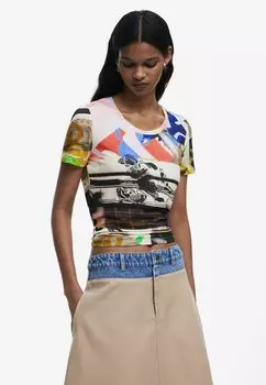 Футболка с принтом COLLAGE PRINT Desigual, мультиколор