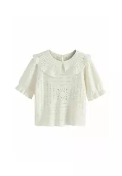 Футболка с принтом COLLARED SHORT SLEEVE Next, белый