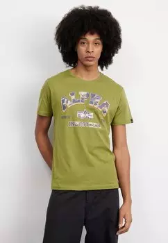 Футболка с принтом COLLEGE CAMO Alpha Industries, цвет moss green