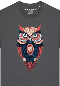 Футболка с принтом COLORFUL OWL watapparel, антрацит