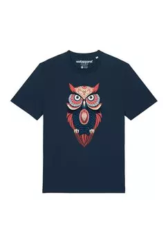 Футболка с принтом COLORFUL OWL watapparel, темно-синий