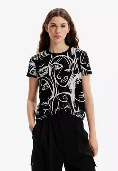 Футболка с принтом CONTRASTING FACE Desigual, цвет black